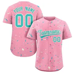 Pink Aqua Cream Splash Graffiti Striped Baseball Jersey 1