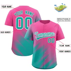 Pink Aqua Diagonal Stripe Gradient Fashion Baseball Jersey 2