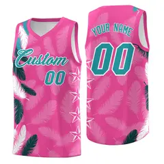Pink Aqua Feather Graffiti Pattern Basketball Jersey 1