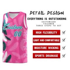 Pink Aqua Feather Graffiti Pattern Basketball Jersey 2