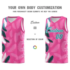 Pink Aqua Feather Graffiti Pattern Basketball Jersey 3