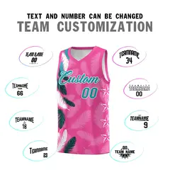 Pink Aqua Feather Graffiti Pattern Basketball Jersey 4