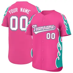 Pink Aqua Flame Outline Side Pattern Baseball Jersey 1