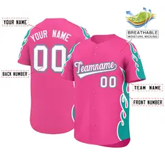 Pink Aqua Flame Outline Side Pattern Baseball Jersey 2