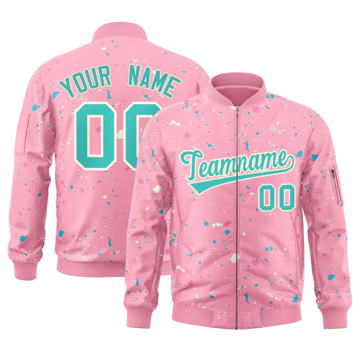 Pink Aqua Full-Zip Graffiti Splash Varsity Letterman Jacket