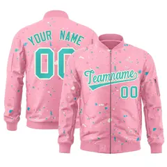 Pink Aqua Full-Zip Graffiti Splash Varsity Letterman Jacket