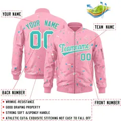 Pink Aqua Full-Zip Graffiti Splash Varsity Letterman Jacket 2