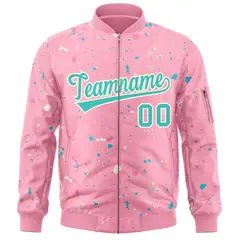 Pink Aqua Full-Zip Graffiti Splash Varsity Letterman Jacket 3