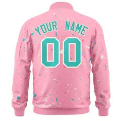 Pink Aqua Full-Zip Graffiti Splash Varsity Letterman Jacket 4