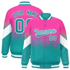 Pink Aqua Gradient Polka Dot Varsity Full-Snap Letterman Baseball Jacket