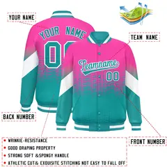 Pink Aqua Gradient Polka Dot Varsity Full-Snap Letterman Baseball Jacket 2