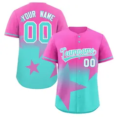 Pink Aqua Gradient Star Graffiti Authentic Baseball Jersey