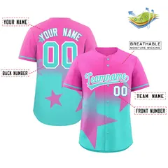 Pink Aqua Gradient Star Graffiti Authentic Baseball Jersey 2