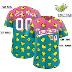 Pink Aqua Graffiti Gradient Smile Baseball Jersey 2