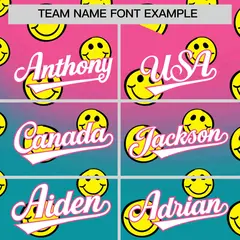 Pink Aqua Graffiti Gradient Smile Baseball Jersey 3