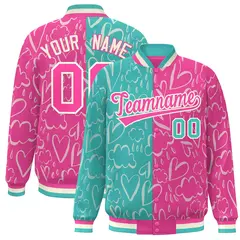 Pink Aqua Graffiti Pattern Split Letterman Bomber Baseball Jacket
