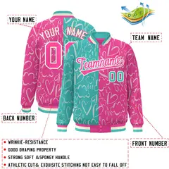 Pink Aqua Graffiti Pattern Split Letterman Bomber Baseball Jacket 2