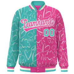 Pink Aqua Graffiti Pattern Split Letterman Bomber Baseball Jacket 3