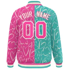 Pink Aqua Graffiti Pattern Split Letterman Bomber Baseball Jacket 4