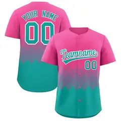 Pink Aqua Grid Blur Pattern Baseball Jersey 1