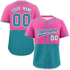Pink Aqua Half Stripe Authentic Baseball Jersey 1