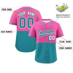 Pink Aqua Half Stripe Authentic Baseball Jersey 2