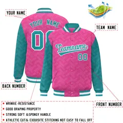 Pink Aqua L Pattern Raglan Full-Snap Varsity Letterman Jacket 2