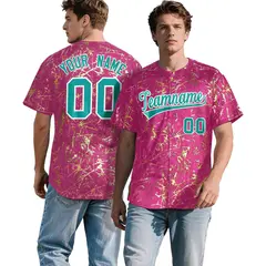 Pink Aqua Metallic Gold Splatter Streetwear Baseball Jersey 1