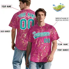 Pink Aqua Metallic Gold Splatter Streetwear Baseball Jersey 2