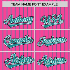 Pink Aqua Pinstripe Raglan Varsity Full-Snap Letterman Baseball Jacket 3