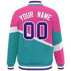 Pink Aqua Purple-White Color Block Varsity Baseball Jacket 4
