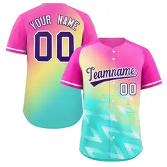 Pink Aqua Purple-White Gradient Baseball Jersey