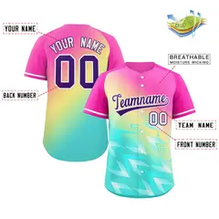 Pink Aqua Purple-White Gradient Baseball Jersey 2