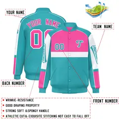 Pink Aqua Raglan Sleeves Varsity Letterman Jacket 2