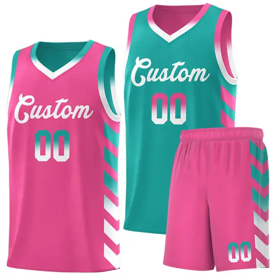 Pink Aqua Reversible Basketball Kits - Side Arrow Aqua White Gradient