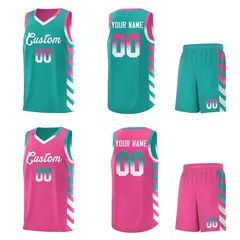 Pink Aqua Reversible Basketball Kits - Side Arrow Aqua White Gradient 2