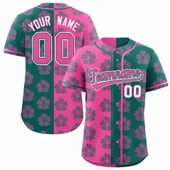 Pink Aqua Split Flower Graffiti Authentic Baseball Jersey 1
