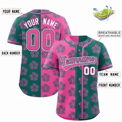 Pink Aqua Split Flower Graffiti Authentic Baseball Jersey 2