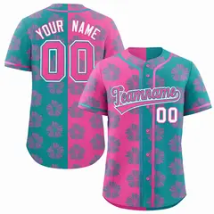 Pink Aqua Split Flower Graffiti Authentic Baseball Jersey 1