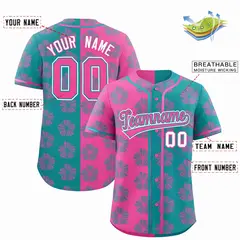 Pink Aqua Split Flower Graffiti Authentic Baseball Jersey 2