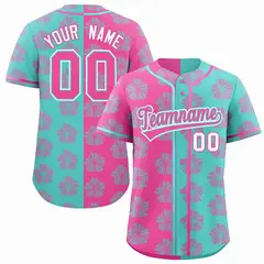 Pink Aqua Split Flower Graffiti Authentic Baseball Jersey 1