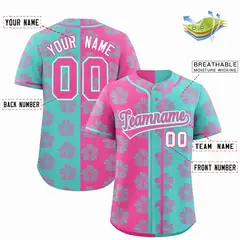 Pink Aqua Split Flower Graffiti Authentic Baseball Jersey 2