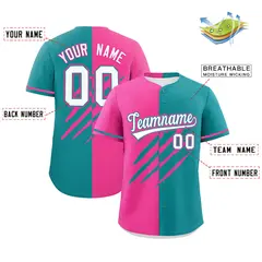 Pink Aqua Split Tiger Claw Scratch Baseball Jersey 2