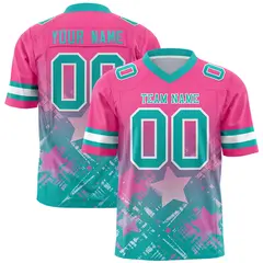 Pink Aqua Star Gradient Flag Football Jersey 1