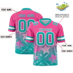 Pink Aqua Star Gradient Flag Football Jersey 2
