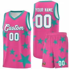 Pink Aqua Star Print Graffiti Basketball Jersey Sets 1