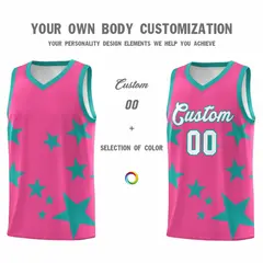 Pink Aqua Star Print Graffiti Basketball Jersey Sets 3