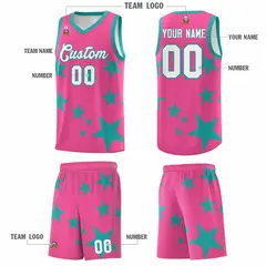 Pink Aqua Star Print Graffiti Basketball Jersey Sets 5