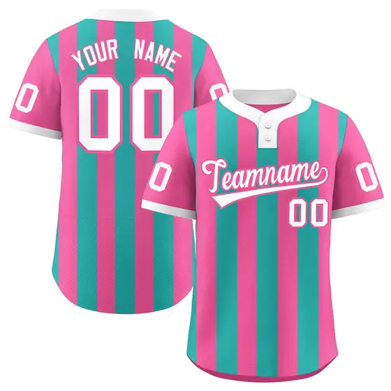 Pink Aqua Stripe Two-Button Softball Jersey