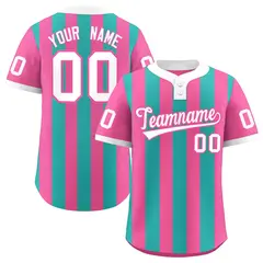 Pink Aqua Stripe Two-Button Softball Jersey 1